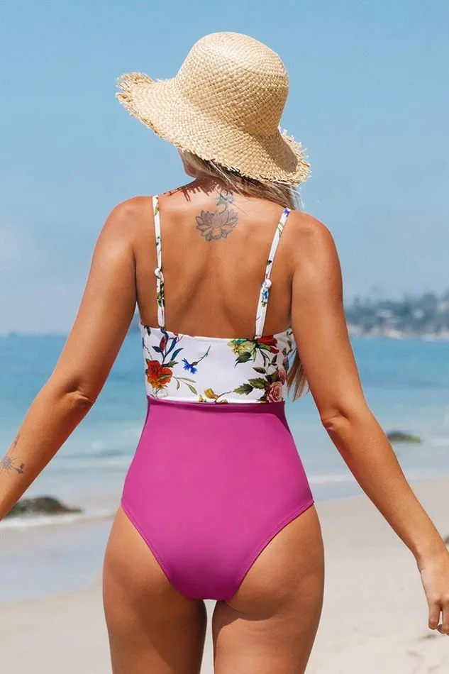 Women Tummy Control Swimsuits Cupshe Mikaela Floral One Piece Swimsuit Multicolor