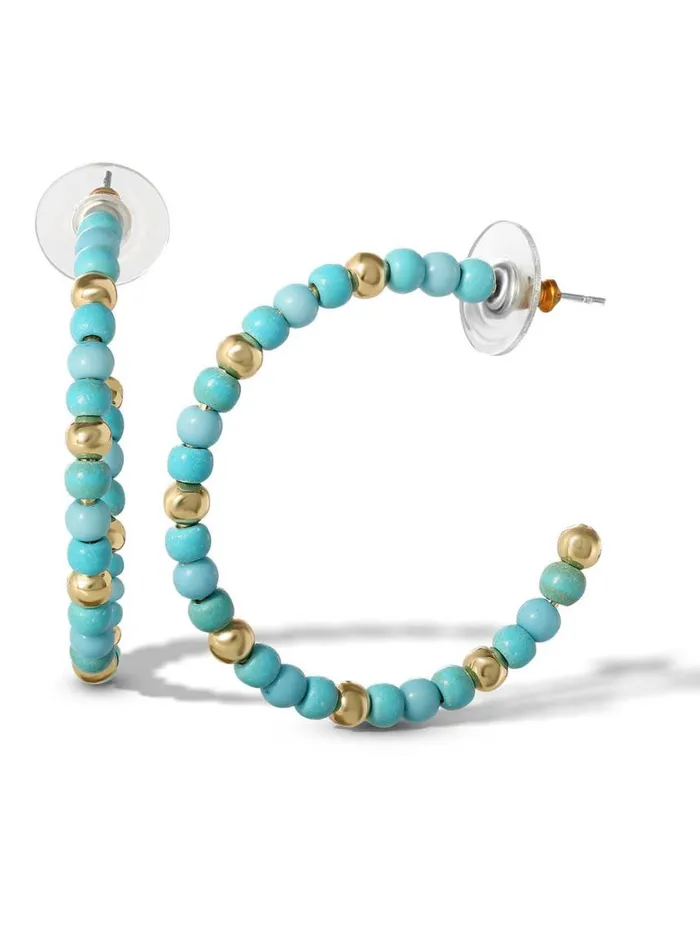 Women Turquoise Collection Jessica Simpson Turquoise Bead Hoop Earrings In Gold Women Turquoise Collection Jessica Simpson Turquoise Bead Hoop Earrings In Gold