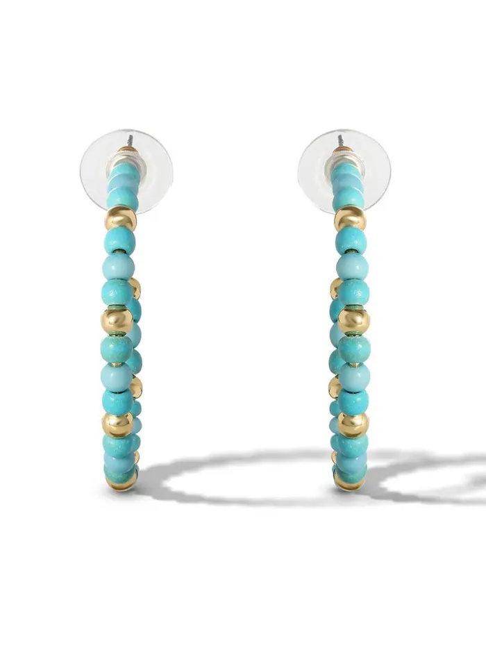 Women Turquoise Collection Jessica Simpson Turquoise Bead Hoop Earrings In Gold