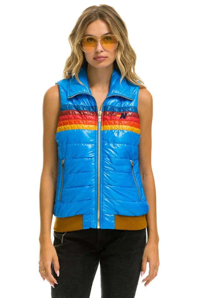 Women Vests Aviator Nation 5 Stripe Vest 8211 Glossy Blue Cina
