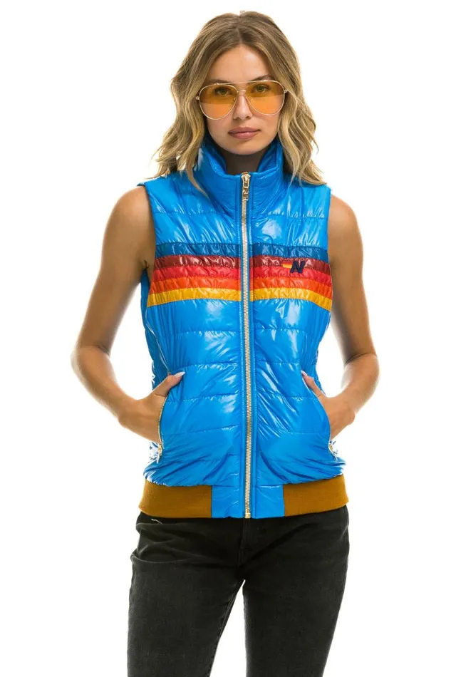 Women Vests Aviator Nation 5 Stripe Vest 8211 Glossy Blue Cina