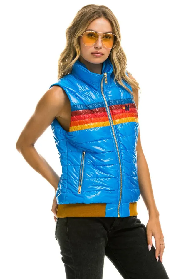 Women Vests Aviator Nation 5 Stripe Vest 8211 Glossy Blue Cina