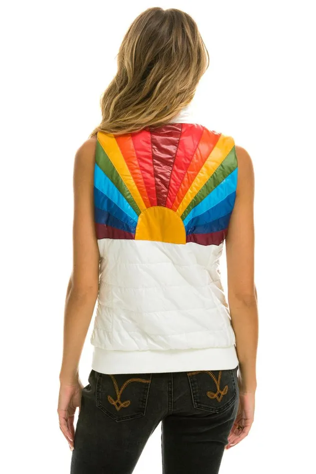 Women Vests Aviator Nation Sunburst Vest 8211 Glossy White