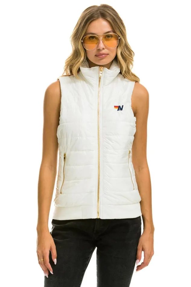 Women Vests Aviator Nation Sunburst Vest 8211 Glossy White