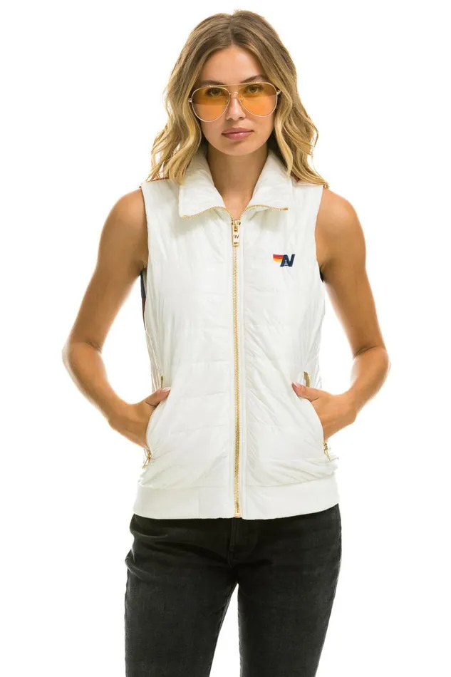 Women Vests Aviator Nation Sunburst Vest 8211 Glossy White