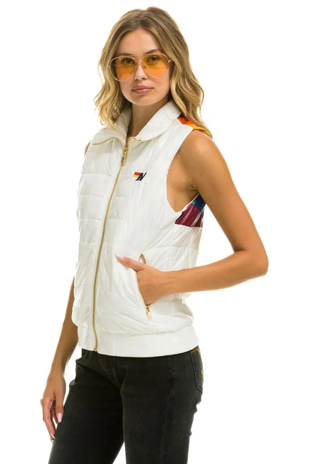 Women Vests Aviator Nation Sunburst Vest 8211 Glossy White