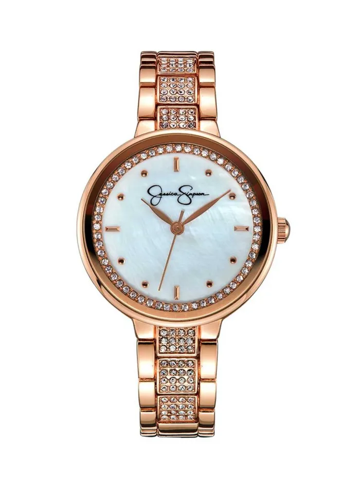 Women Watches Jessica Simpson Crystal and Genuine Mother Of Pearl Dial Watch In Rose Gold Tone