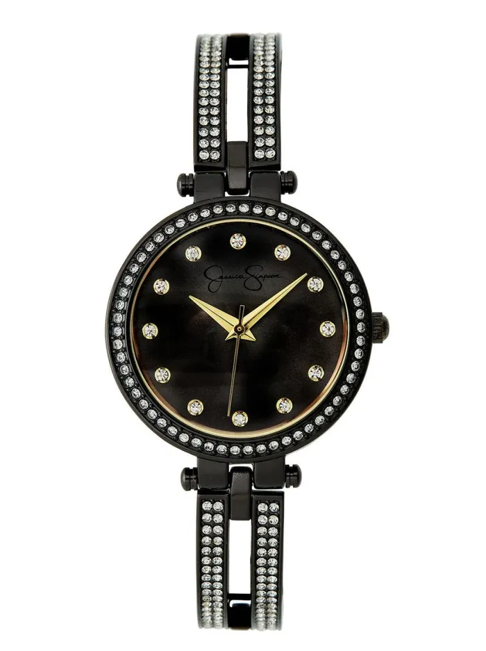 Women Watches Jessica Simpson Gunmetal Crystal Double Arm Bangle Watch