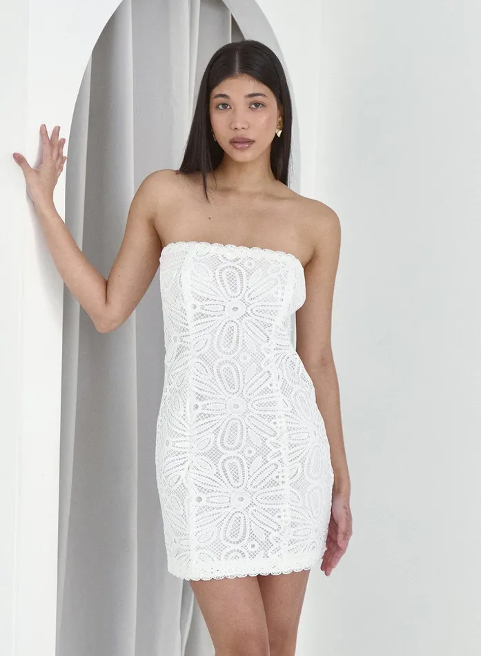 Women White Crochet Bandeau Mini Dress Jovie 4th and Reckless Dresses