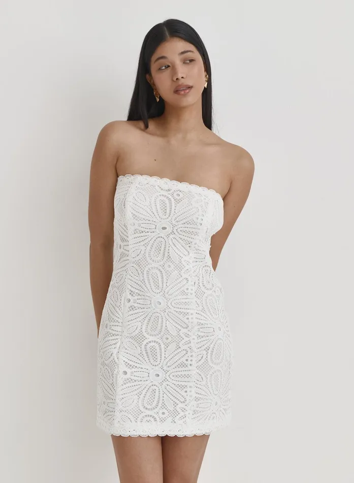 Women White Crochet Bandeau Mini Dress Jovie 4th and Reckless Dresses