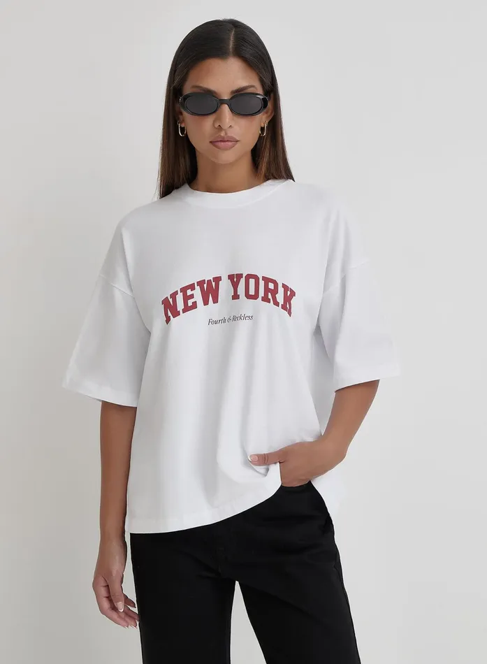 Women White New York Tshirt Macy 4th and Reckless Tops