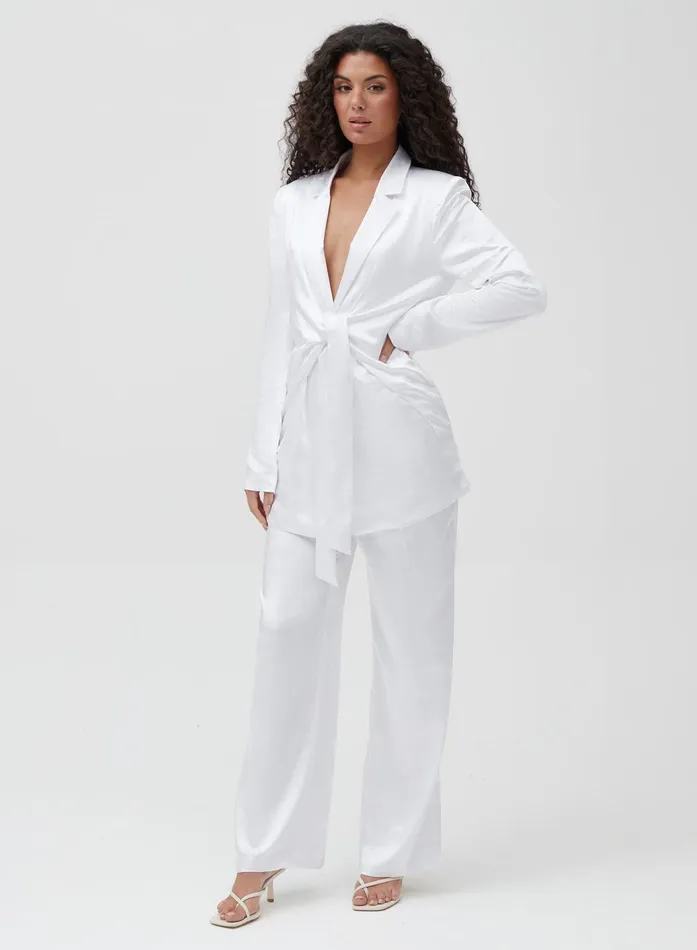 Women White Satin Wide Leg Trouser 8211 Elora 4th and Reckless Pants