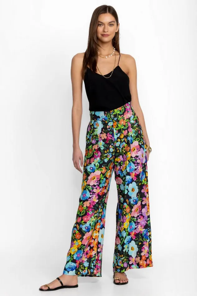 Women WILD BLOOM WIDE LEG PLEAT LINEN PANT Wild Bloom Johnny Was Bottoms