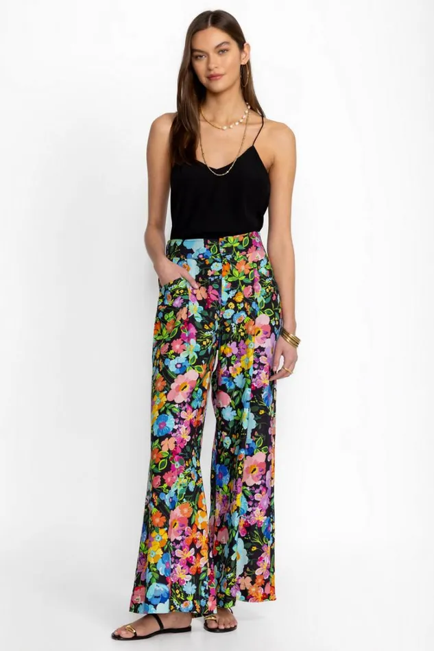 Women WILD BLOOM WIDE LEG PLEAT LINEN PANT Wild Bloom Johnny Was Bottoms Women WILD BLOOM WIDE LEG PLEAT LINEN PANT Wild Bloom Johnny Was Bottoms