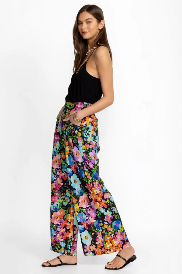 Women WILD BLOOM WIDE LEG PLEAT LINEN PANT Wild Bloom Johnny Was Bottoms Women WILD BLOOM WIDE LEG PLEAT LINEN PANT Wild Bloom Johnny Was Bottoms
