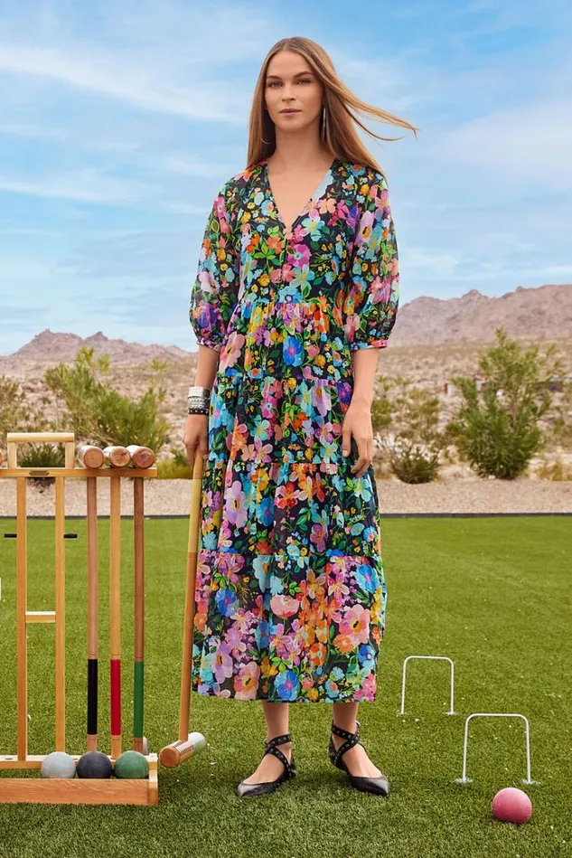Women WILD BLOOMS DOLMAN TIERED DRESS Wild Bloom Johnny Was Dresses