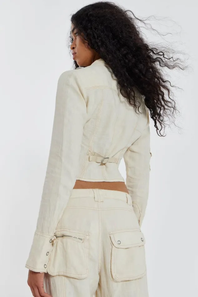 Women Y2K Ecru Linen Cargo Shirt Jaded London CoOrds