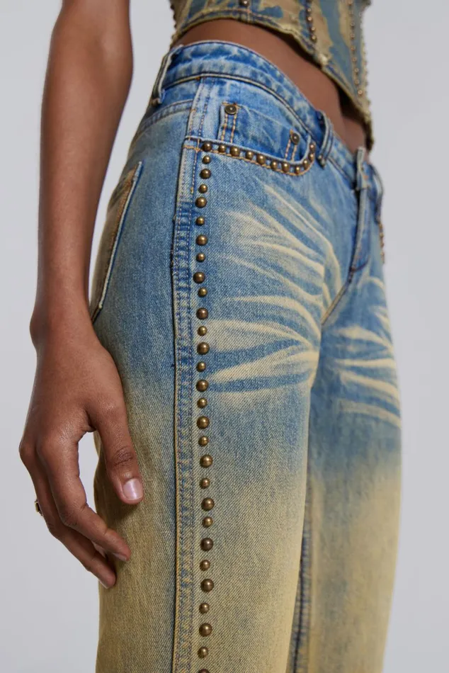 Women Yellow Sand Wash Flared Low Rise Jeans Jaded London Jeans
