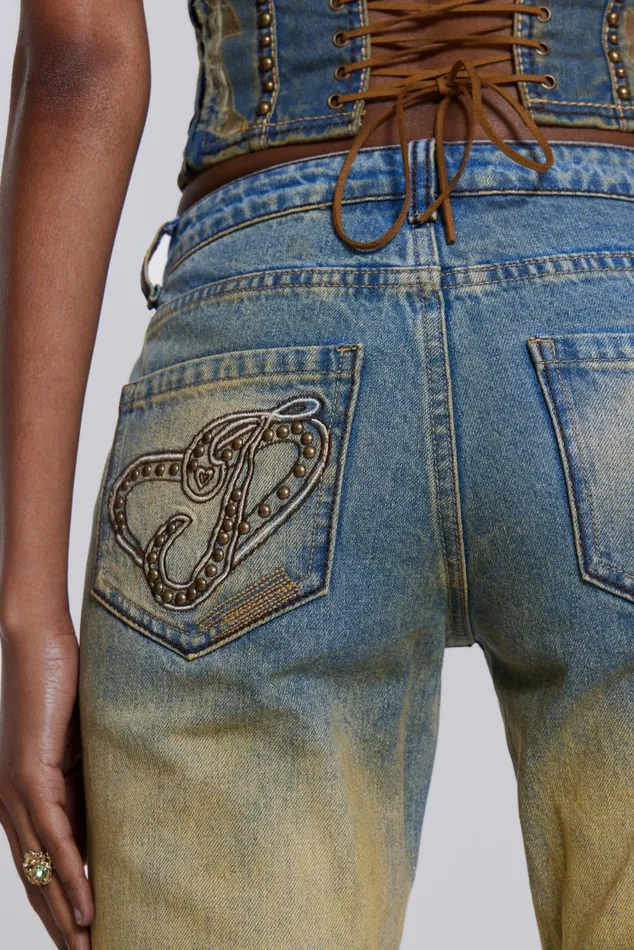 Women Yellow Sand Wash Flared Low Rise Jeans Jaded London Jeans