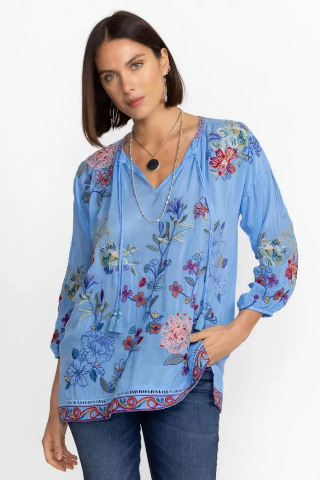Women ZADONIA BLOUSE Azure Blue Johnny Was Tops