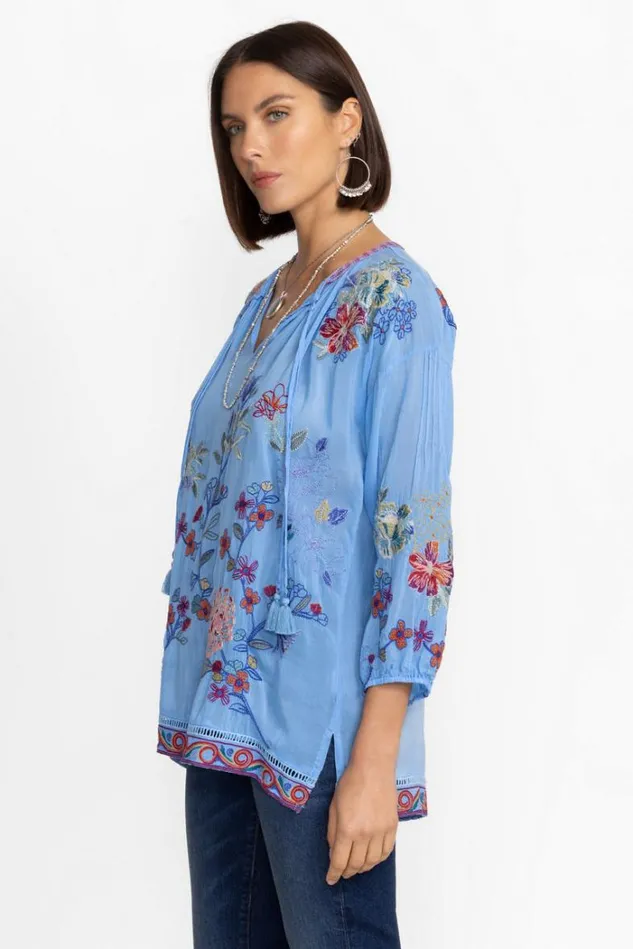 Women ZADONIA BLOUSE Azure Blue Johnny Was Tops Women ZADONIA BLOUSE Azure Blue Johnny Was Tops
