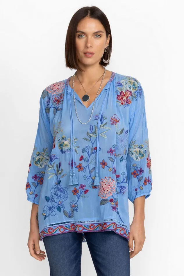Women ZADONIA BLOUSE Azure Blue Johnny Was Tops Women ZADONIA BLOUSE Azure Blue Johnny Was Tops