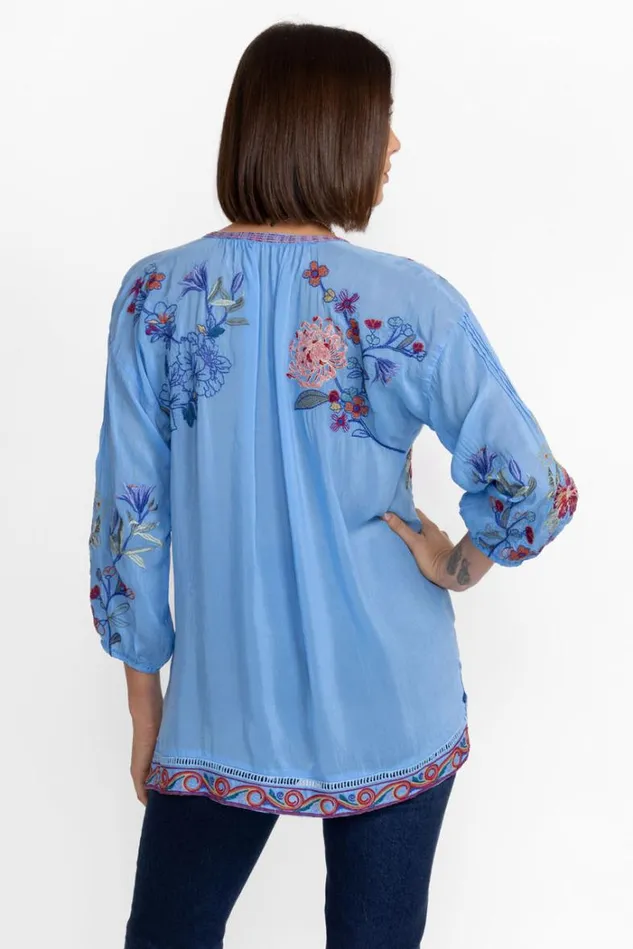 Women ZADONIA BLOUSE Azure Blue Johnny Was Tops Women ZADONIA BLOUSE Azure Blue Johnny Was Tops