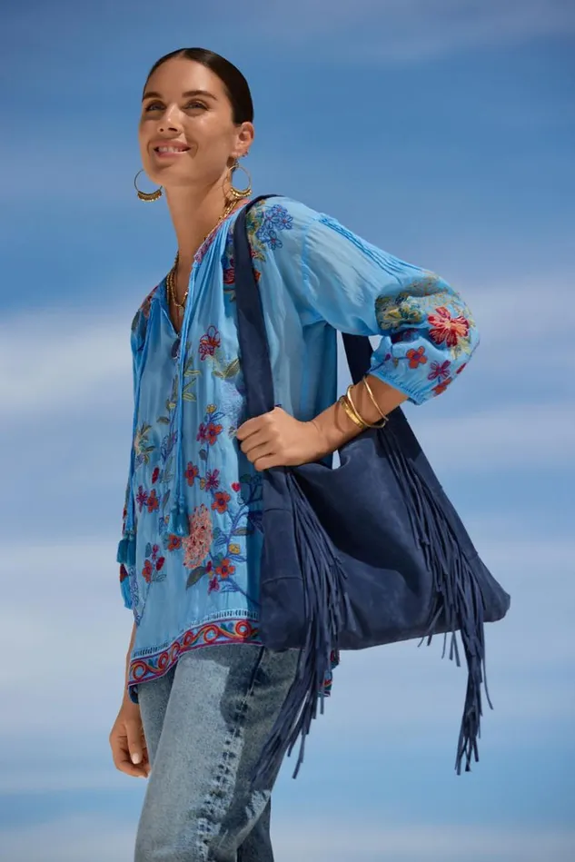 Women ZADONIA BLOUSE Azure Blue Johnny Was Tops Women ZADONIA BLOUSE Azure Blue Johnny Was Tops