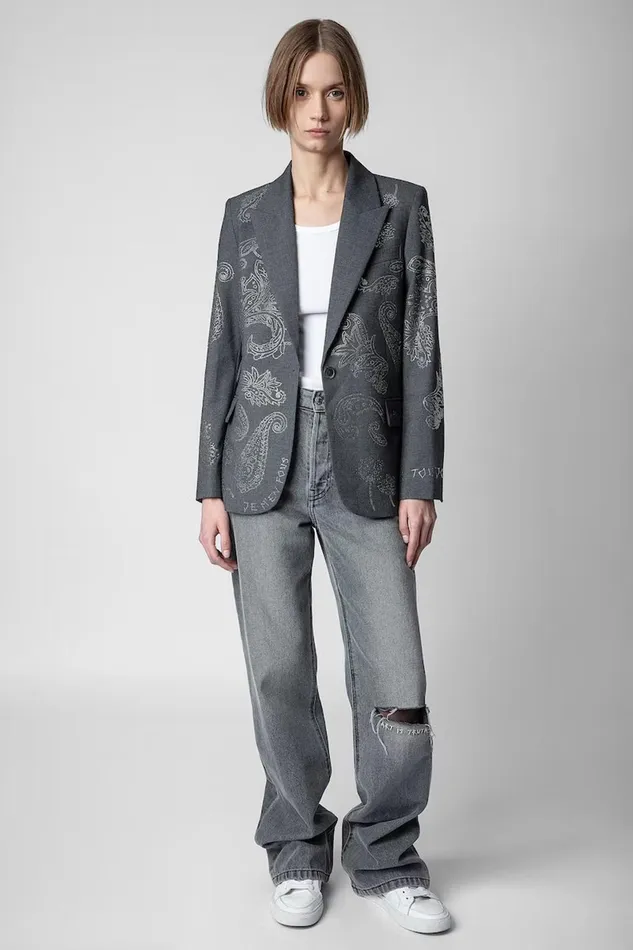 Zadig and Voltaire Jackets VENUS PAISLEY STRASS GREY 8211 Women