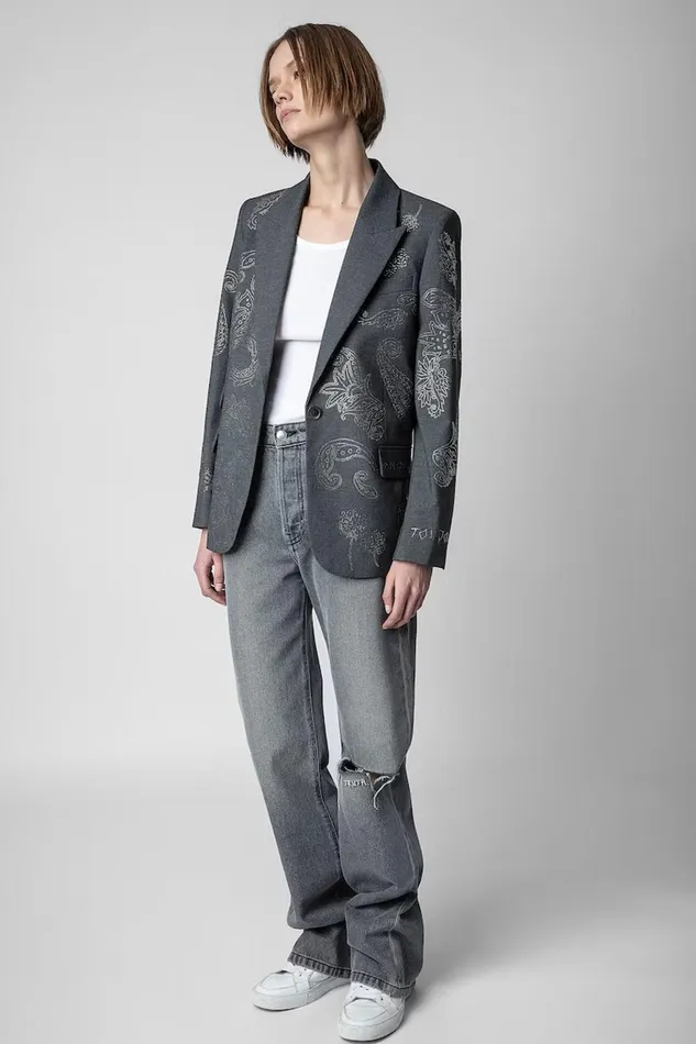 Zadig and Voltaire Jackets VENUS PAISLEY STRASS GREY 8211 Women
