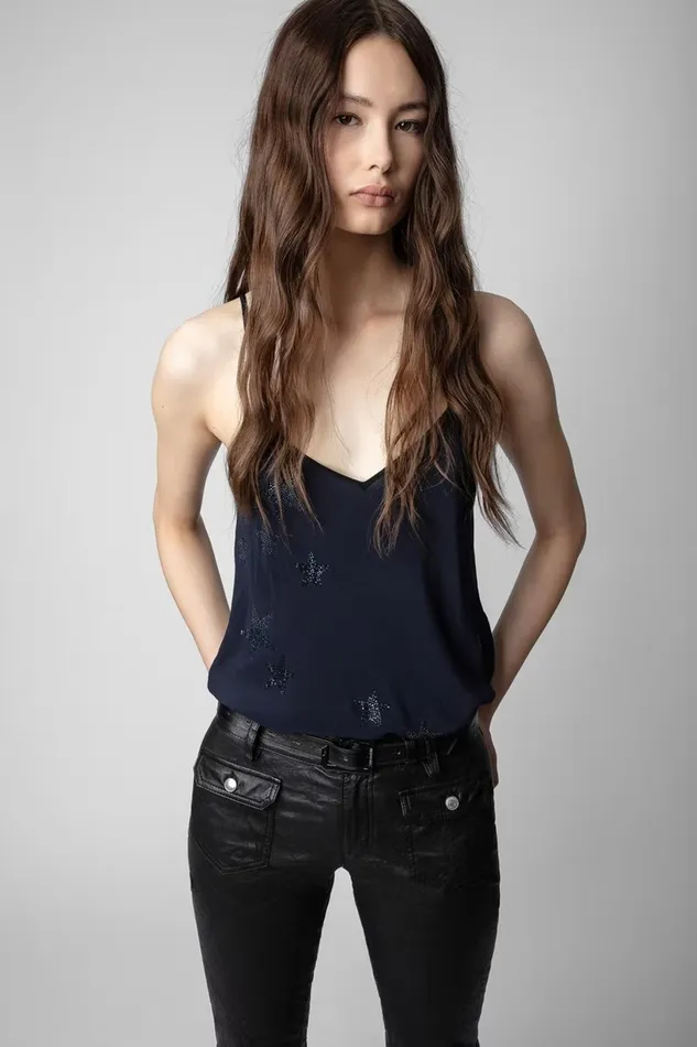 Zadig and Voltaire Shirts and Tops CASEL SOFT STRASS CAMI NAVY 8211 Women