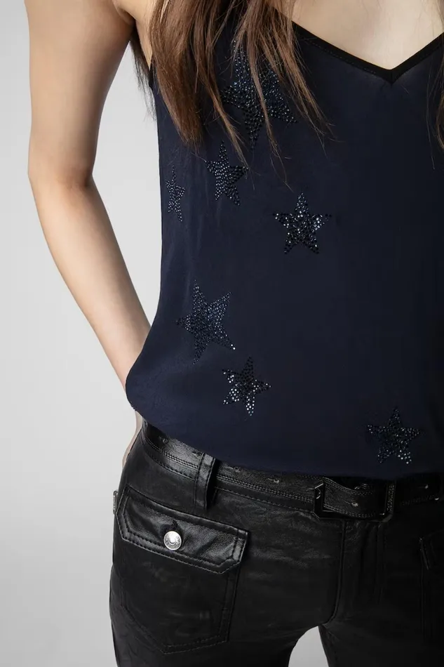 Zadig and Voltaire Shirts and Tops CASEL SOFT STRASS CAMI NAVY 8211 Women