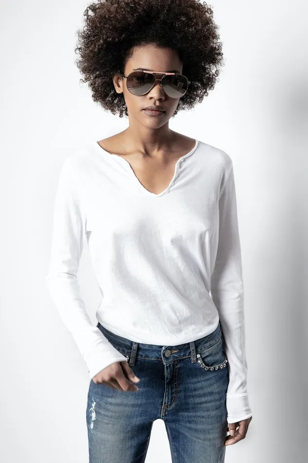 Zadig and Voltaire TShirts TUNISIEN ML STRASS TDM PER TEE WHITE 8211 Women